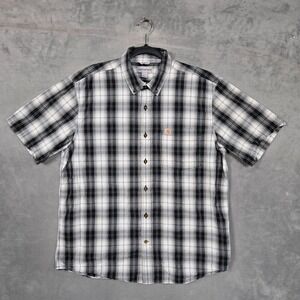 Carhartt Shirt Mens Large Black Short Sleeve Plaid work casual button up Relaxed